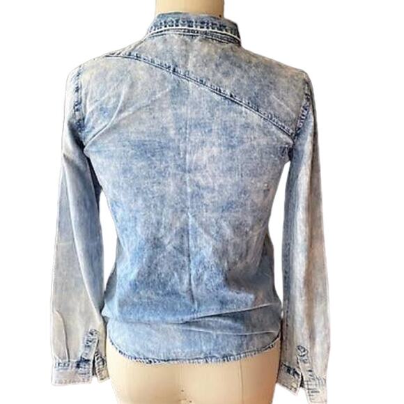 VOLCOM Denim Blue Jean Long Sleeve Button Up Down Shirt ~ Woman's Size 10 - Picture 3 of 5